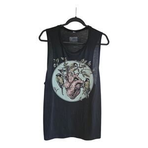 Curbside Womens 2X Tank Top Bird/Heart Graphics Black Scoop Neck